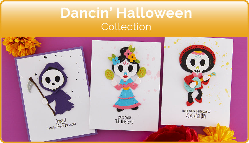 Spellbinders Set Di 17 Timbri Trasparenti Dancin' Halloween Sentiments, Frasi A Tema Halloween
