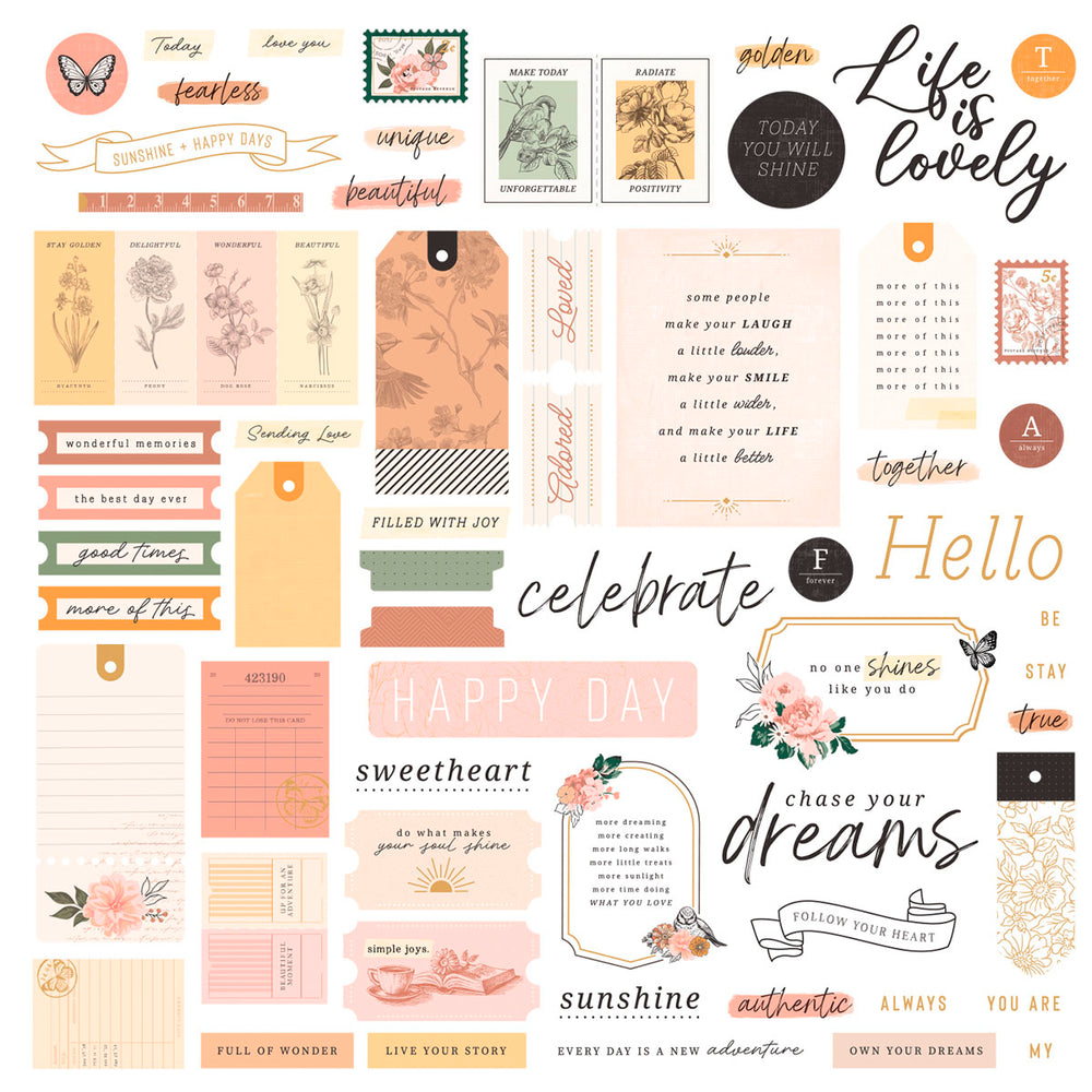 Rosie's Studio Golden Afternoon Cardstock Diecut Ephemera - Sentiments
