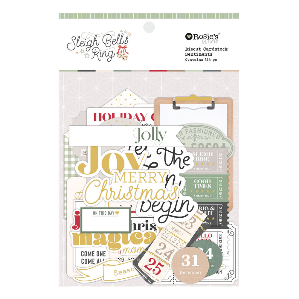 Rosie's Studio Sleigh Bells Ring Cardstock Diecut Ephemera - Sentiments