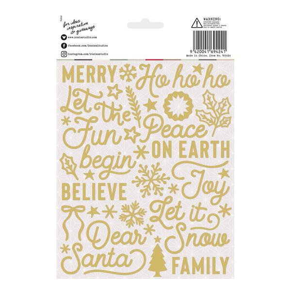 Rosie's Studio Sleigh Bells Ring Foil Puffy Stickers 2 sheets