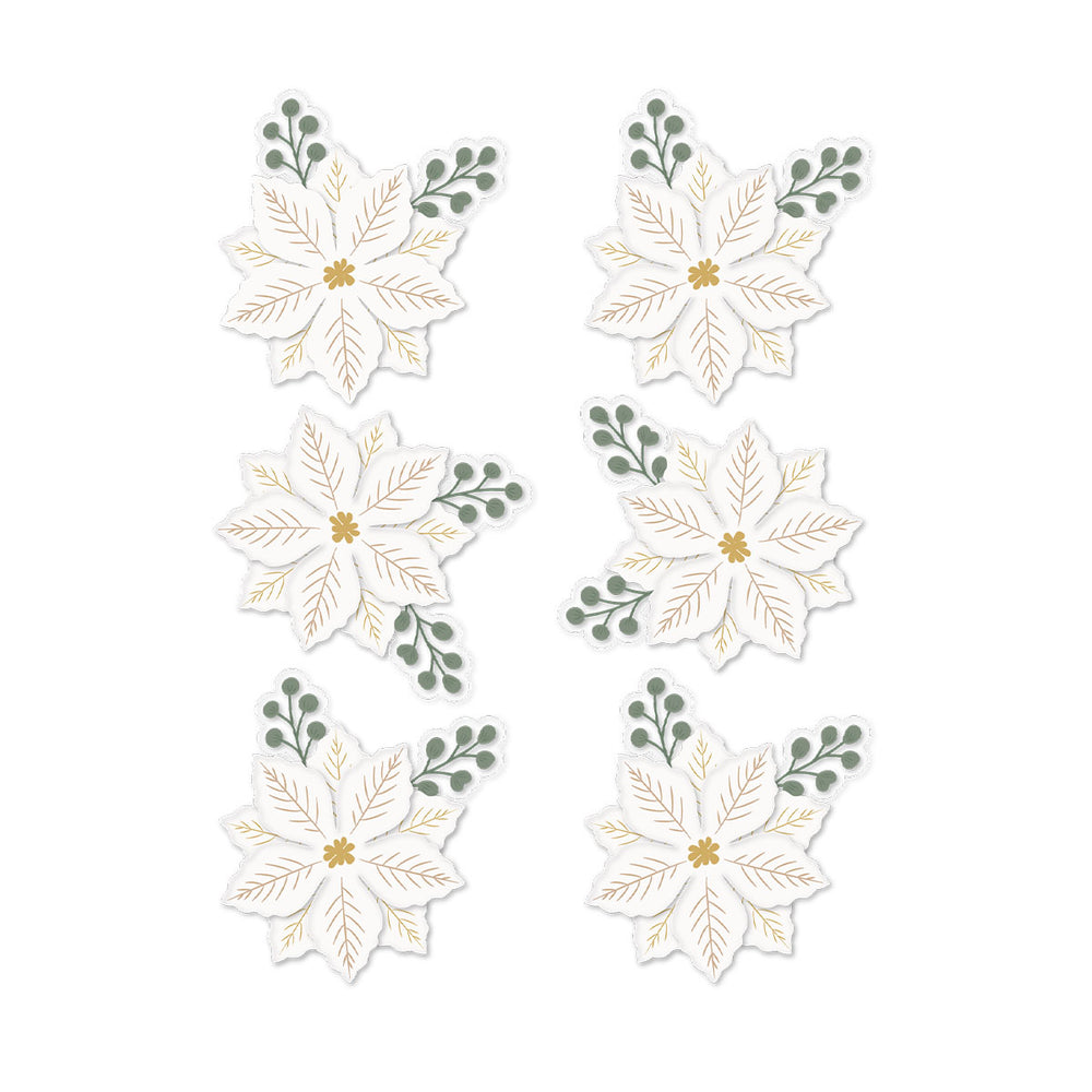 Rosie's Studio Sleigh Bells Ring Gold Poinsettias Dimensional Acetate Stickers