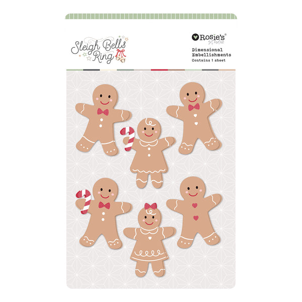 Rosie's Studio Sleigh Bells Ring Gingerbread Dimensional Acetate Stickers