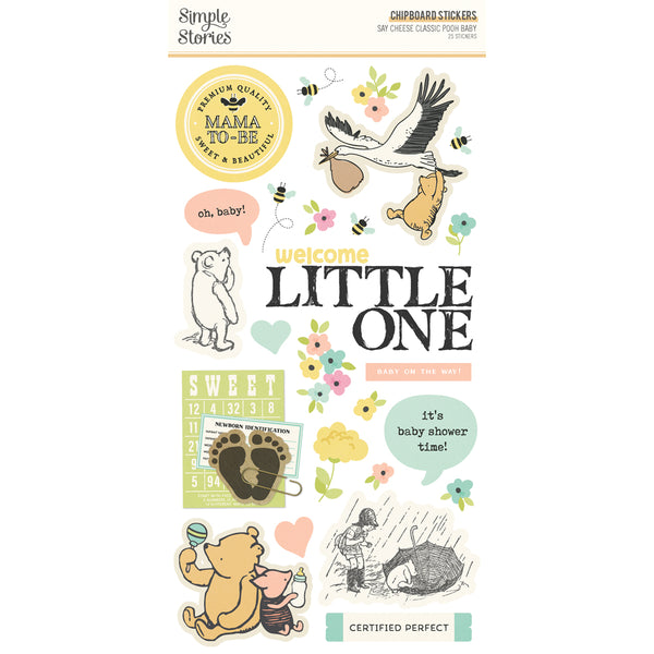 Simple Stories Say Cheese Classic Pooh Baby 6 x 12" Chipboard Sticker Sheet