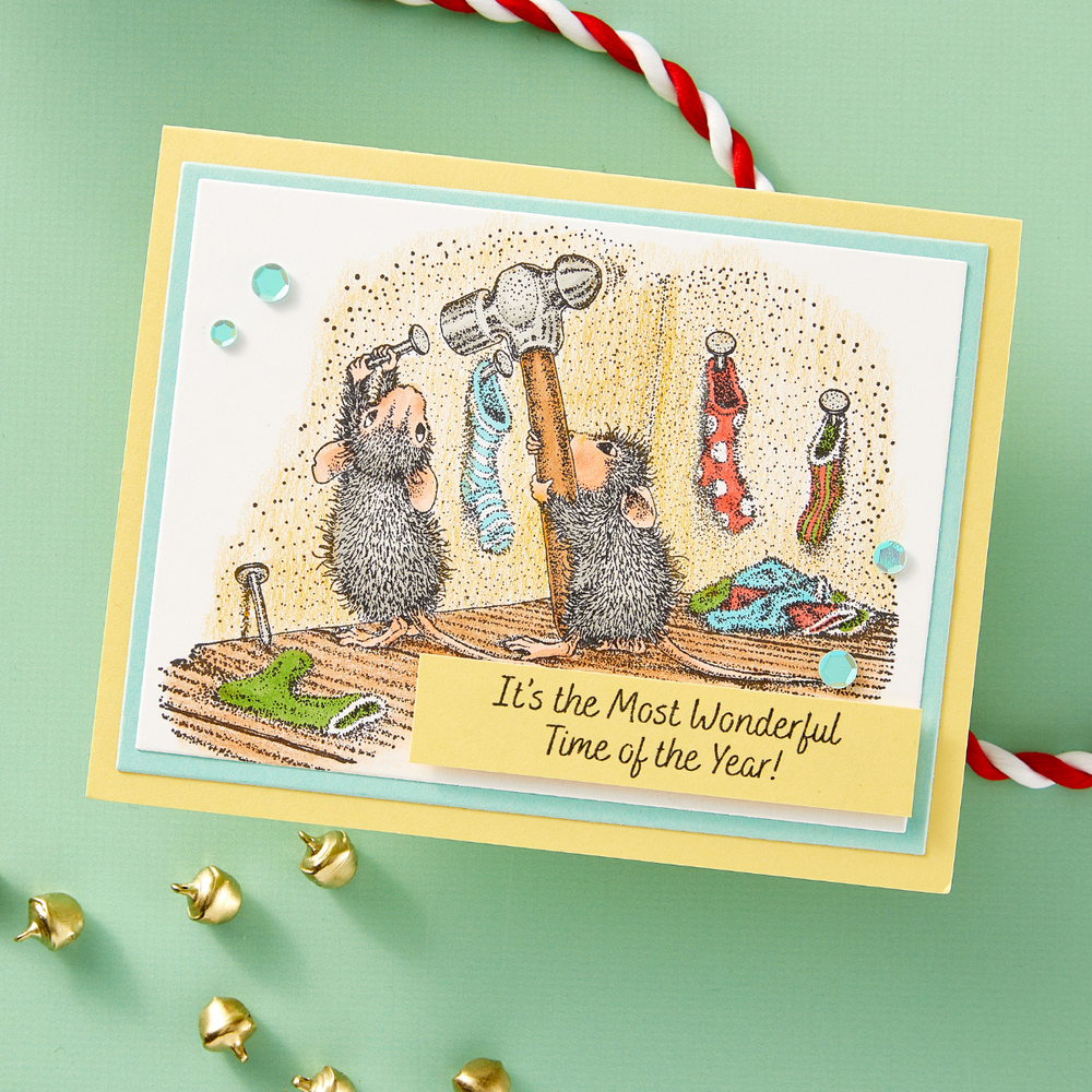 Merry Little Christmas Cling Rubber Stamp Set from the House-Mouse Holiday Friends Collection