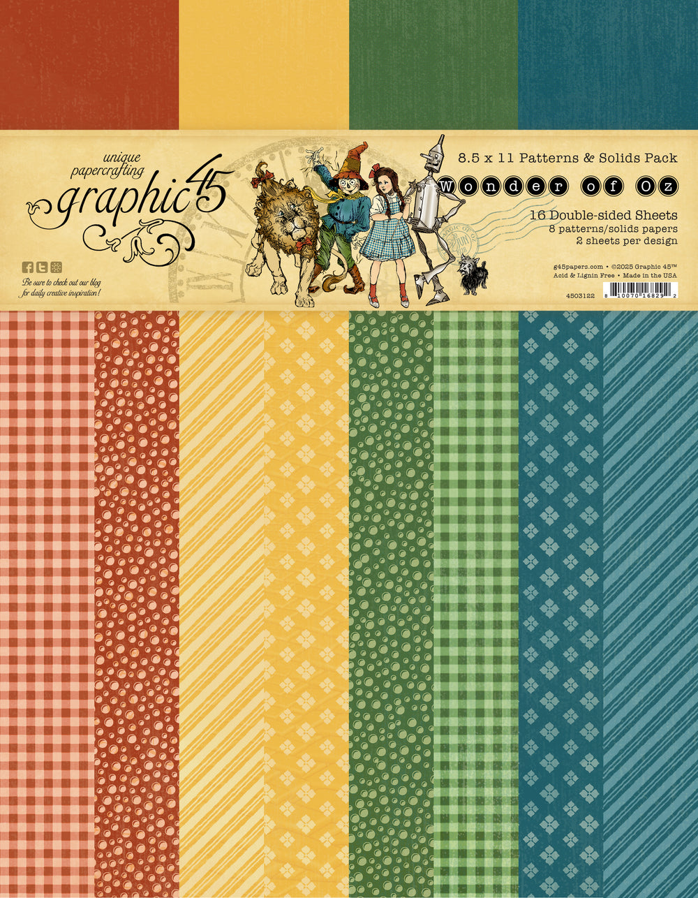Graphic 45 Wonder of Oz 8.5" x 11" Patterns & Solids Paper Pack