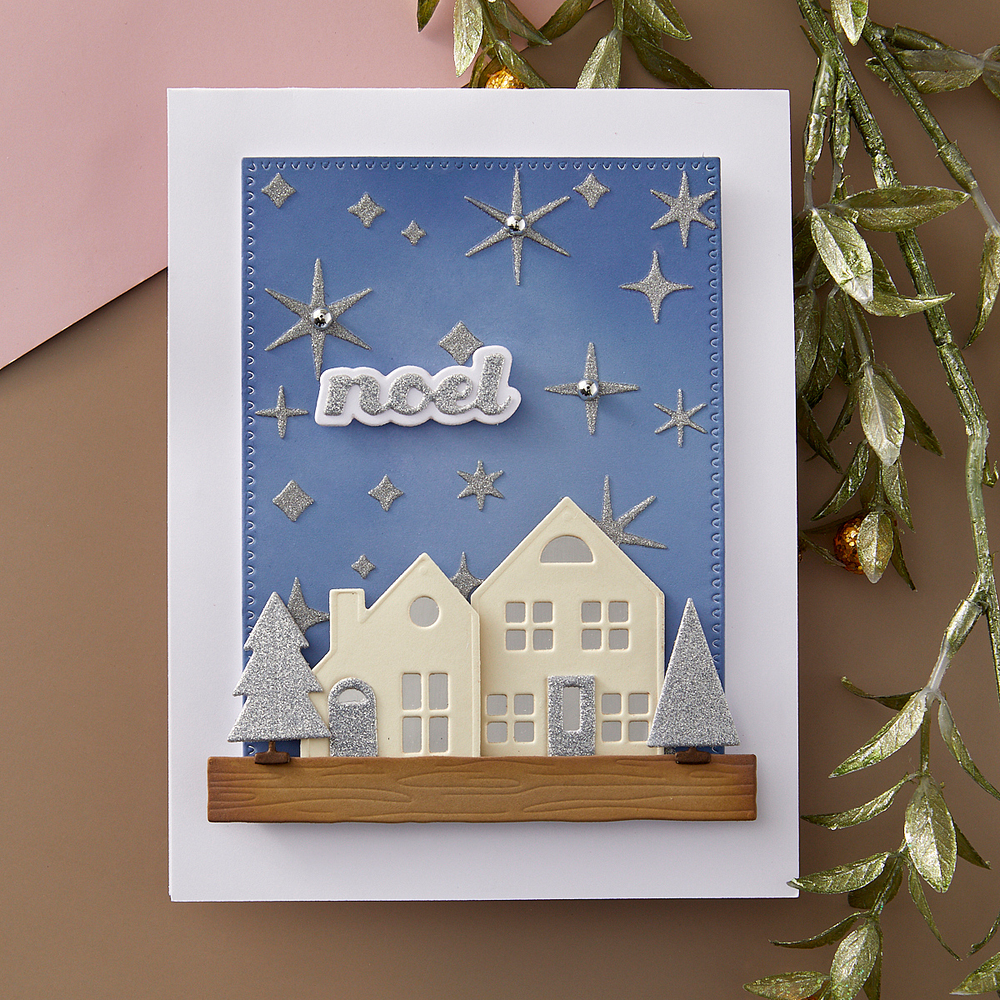 Mantel Village Etched Dies from the Timeless Trees Collection by Simon Hurley