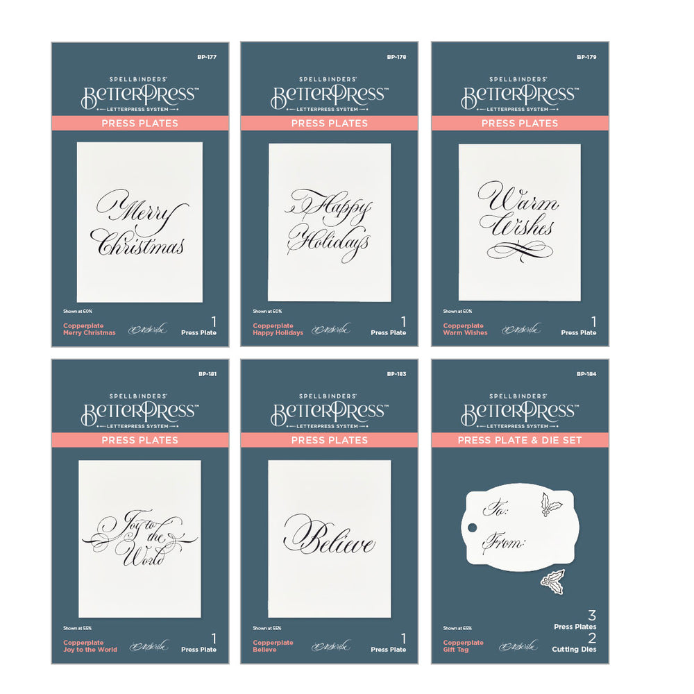 Copperplate Holiday Sentiments BetterPress Plates Bundle from the Copperplate Holiday Sentiments Collection by Paul Antonio