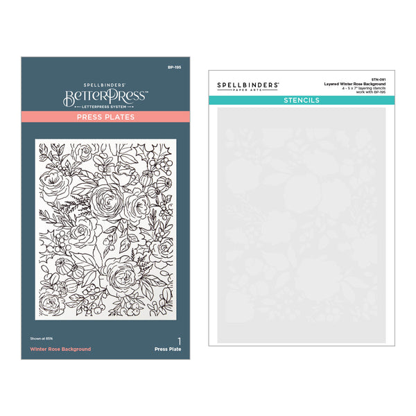 Winter Rose Background Press + Foil Plate and Stencil Bundle