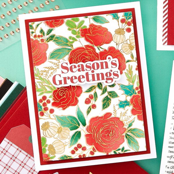 Winter Rose Background Press + Foil Plate and Stencil Bundle