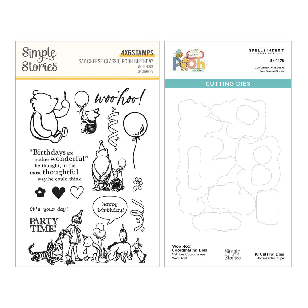 Woo Hoo! Clear Stamps & Dies Bundle from the Say Cheese Classic Pooh Birthday Collection by Simple Stories