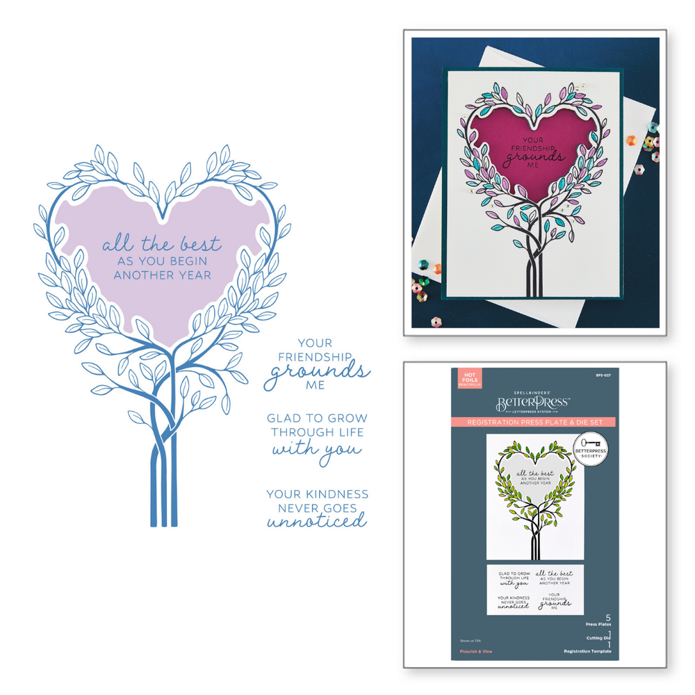 Flourish & Vine Press Plate & Die Set + Free Gift Stencil - BetterPress Society December 2025