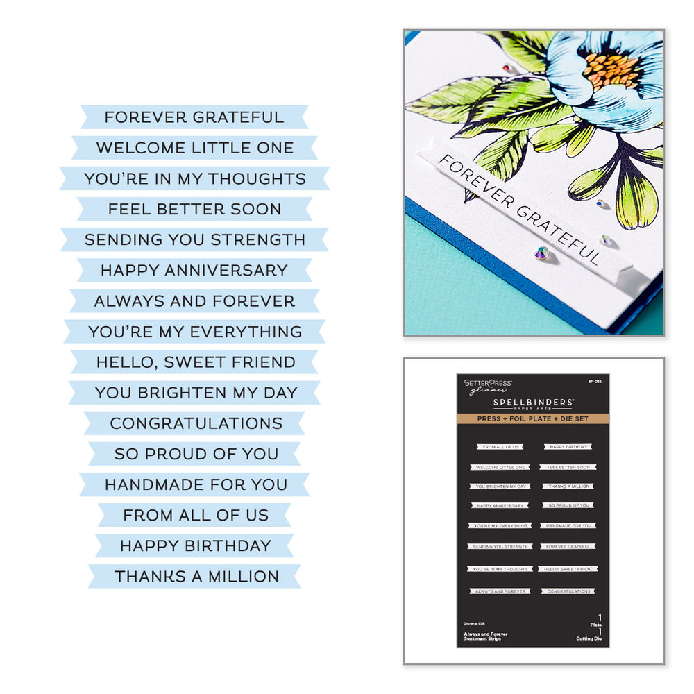 Always and Forever Sentiment Strips Press + Foil Plate & Die Set