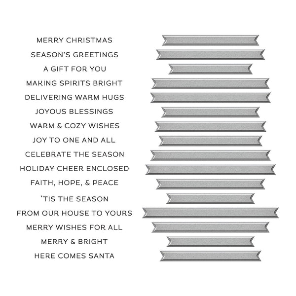Merry & Bright Sentiment Strips Press Plate & Die Set from the More BetterPress Christmas Collection