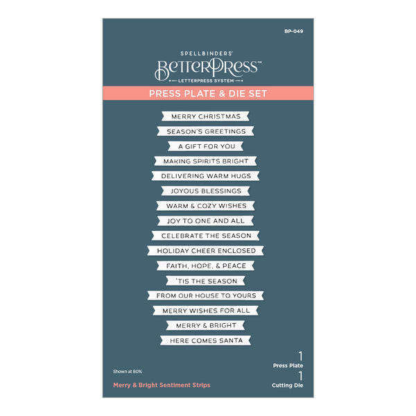 Merry & Bright Sentiment Strips Press Plate & Die Set from the More BetterPress Christmas Collection
