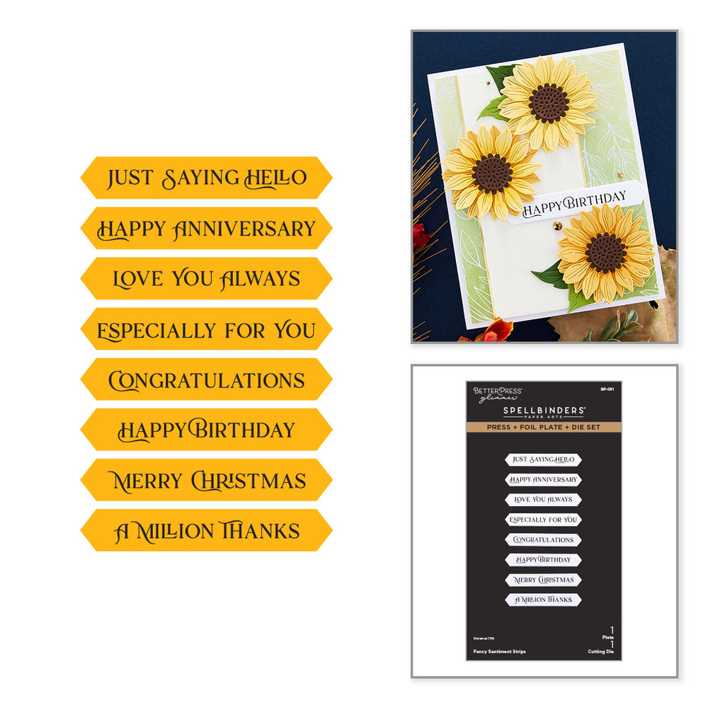 Fancy Sentiment Strips Press + Foil Plate & Die Set