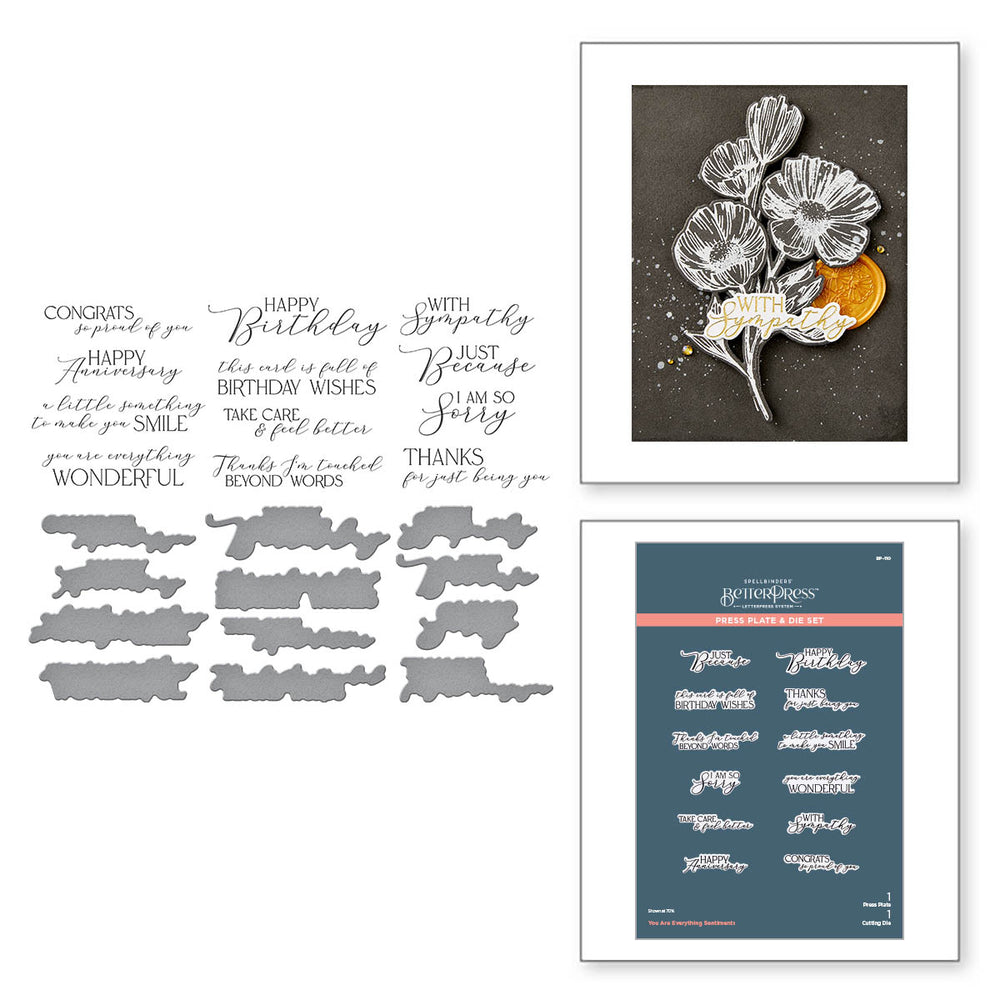 You are Everything Sentiments Press Plate & Die Set from the Pressed Posies Collection