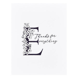 Floral E and Sentiment Press Plate from the Every Occasion Floral Alphabet Collection