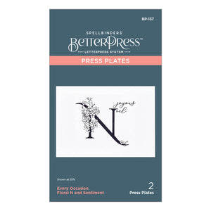 Floral N and Sentiment Press Plate from the Every Occasion Floral Alphabet Collection