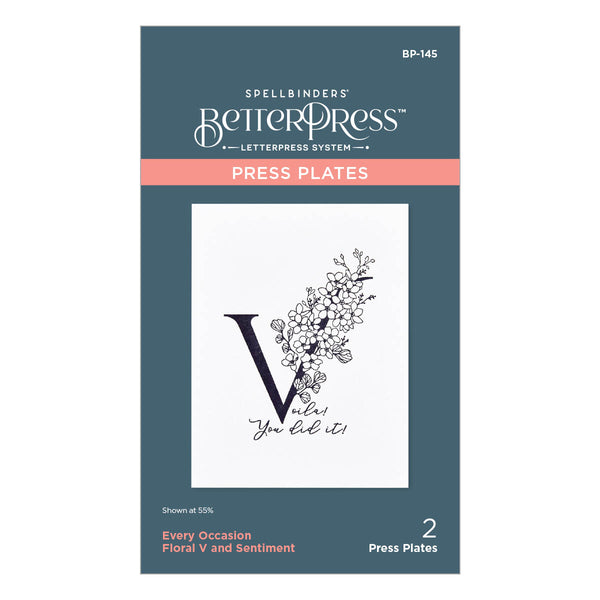 Floral V and Sentiment Press Plate from the Every Occasion Floral Alphabet Collection