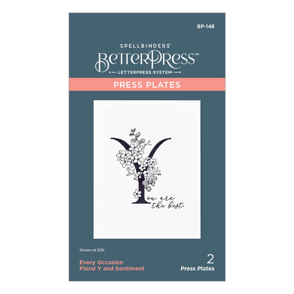 Floral Y and Sentiment Press Plate from the Every Occasion Floral Alphabet Collection