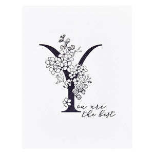 Floral Y and Sentiment Press Plate from the Every Occasion Floral Alphabet Collection