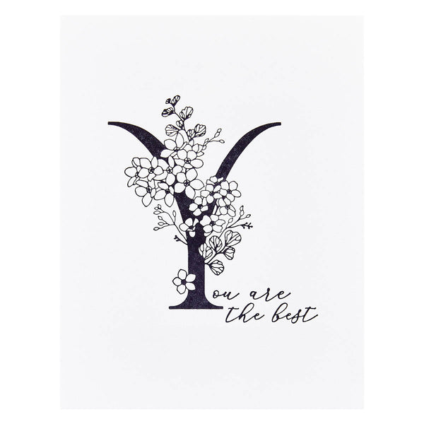 Floral Y and Sentiment Press Plate from the Every Occasion Floral Alphabet Collection