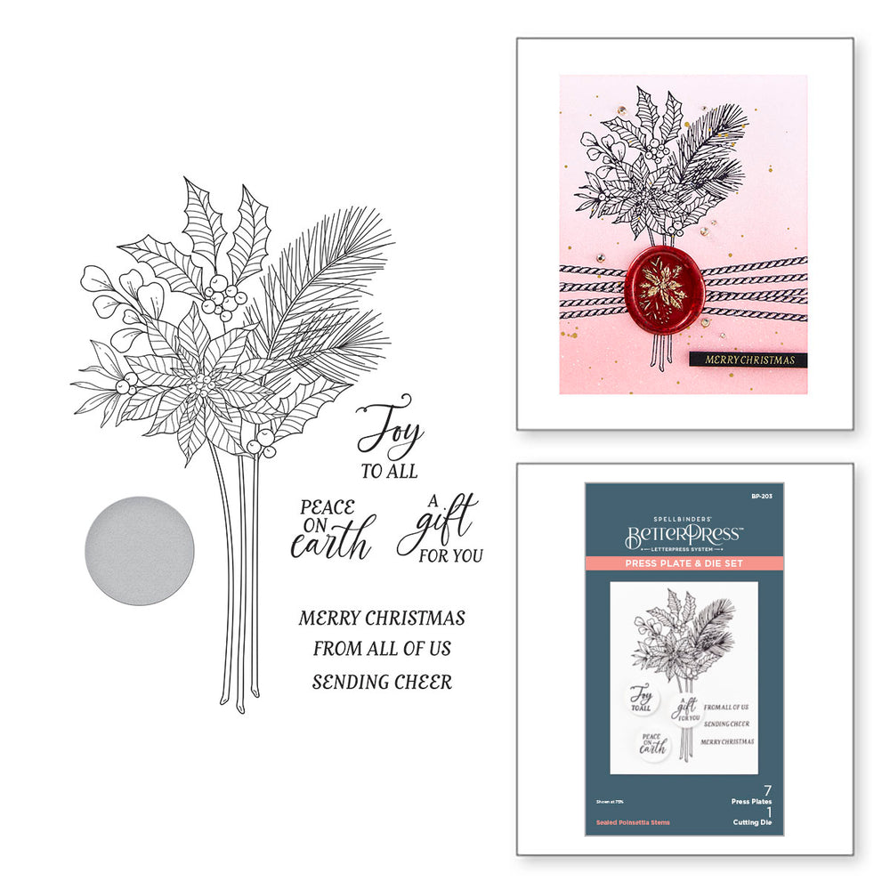 Sealed Poinsettia Stems Press Plate & Die Set from the Sealed 3D Christmas Collection