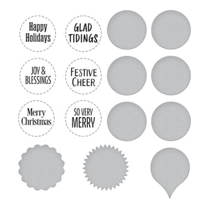 Festive Circle Sentiments Press Plates & Die Set from the Essential Holiday Collection by Lisa Horton