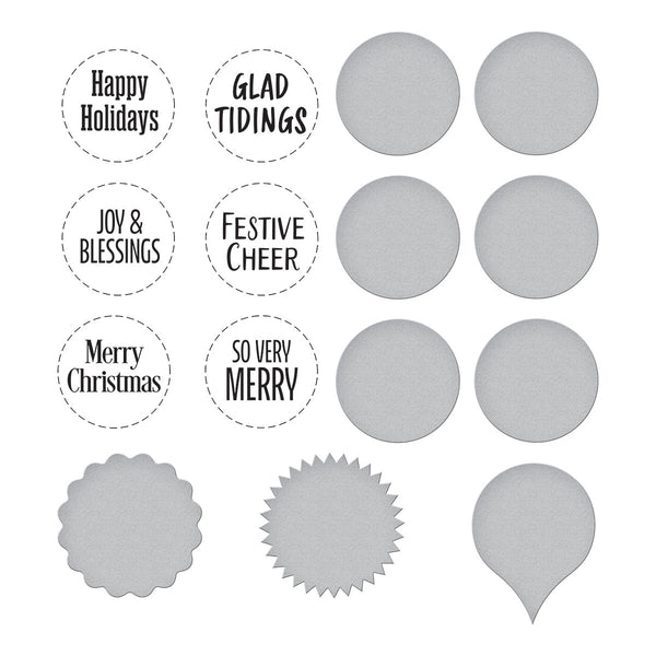Festive Circle Sentiments Press Plates & Die Set from the Essential Holiday Collection by Lisa Horton