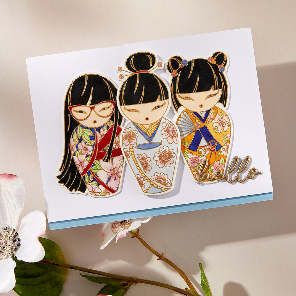 Kokeshi Dolls Press + Foil Plate & Die Set by Alex Syberia Designs