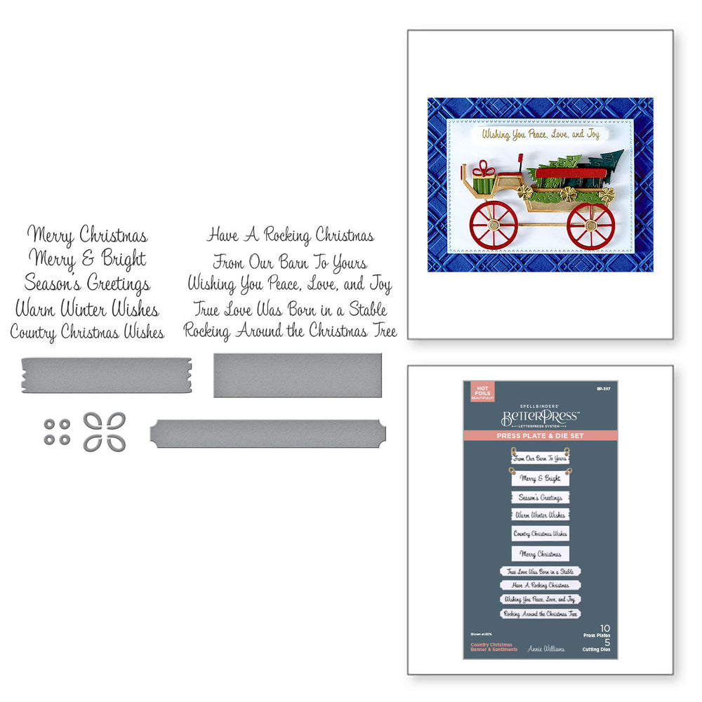 Country Christmas Banner & Sentiments Press Plate & Die Set from the Country Christmas Collection by Annie Williams