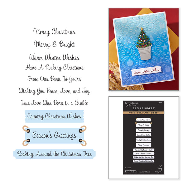 Country Christmas Banner & Sentiments Press + Foil Plate & Die Set by Annie Williams