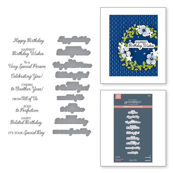 Birthday Wishes Sentiments Press + Foil Plate & Die Set by Suzanne Hue