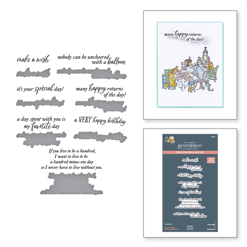 A Very Happy Birthday Sentiments Press + Foil Plate & Die Set