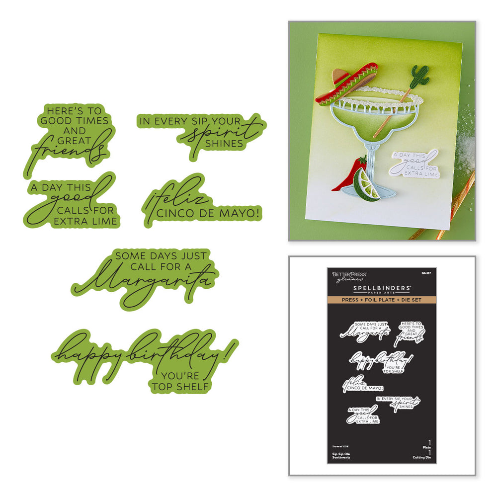 Sip Sip Ole Sentiments Press + Foil Plate & Die Set