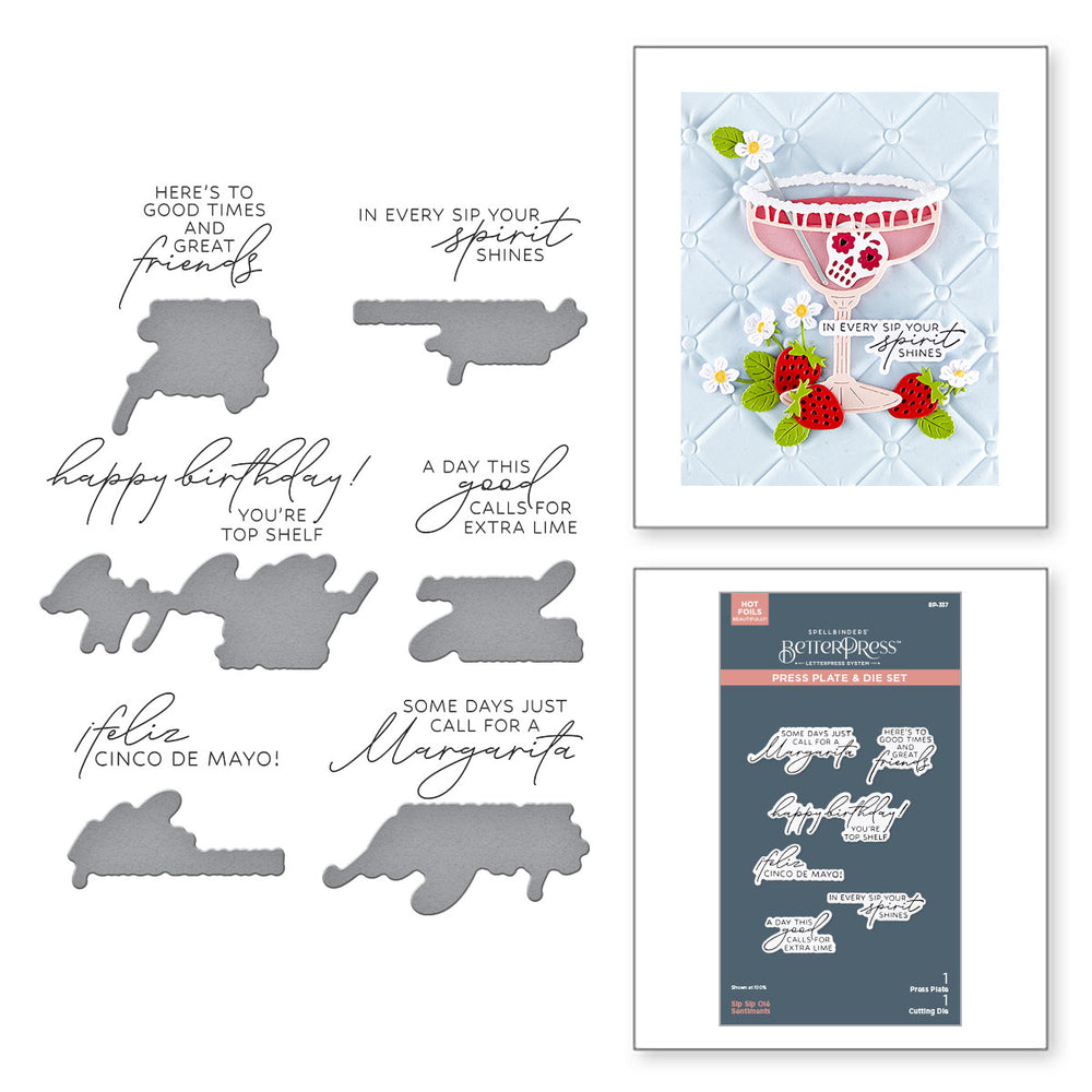Sip Sip Ole Sentiments Press + Foil Plate & Die Set