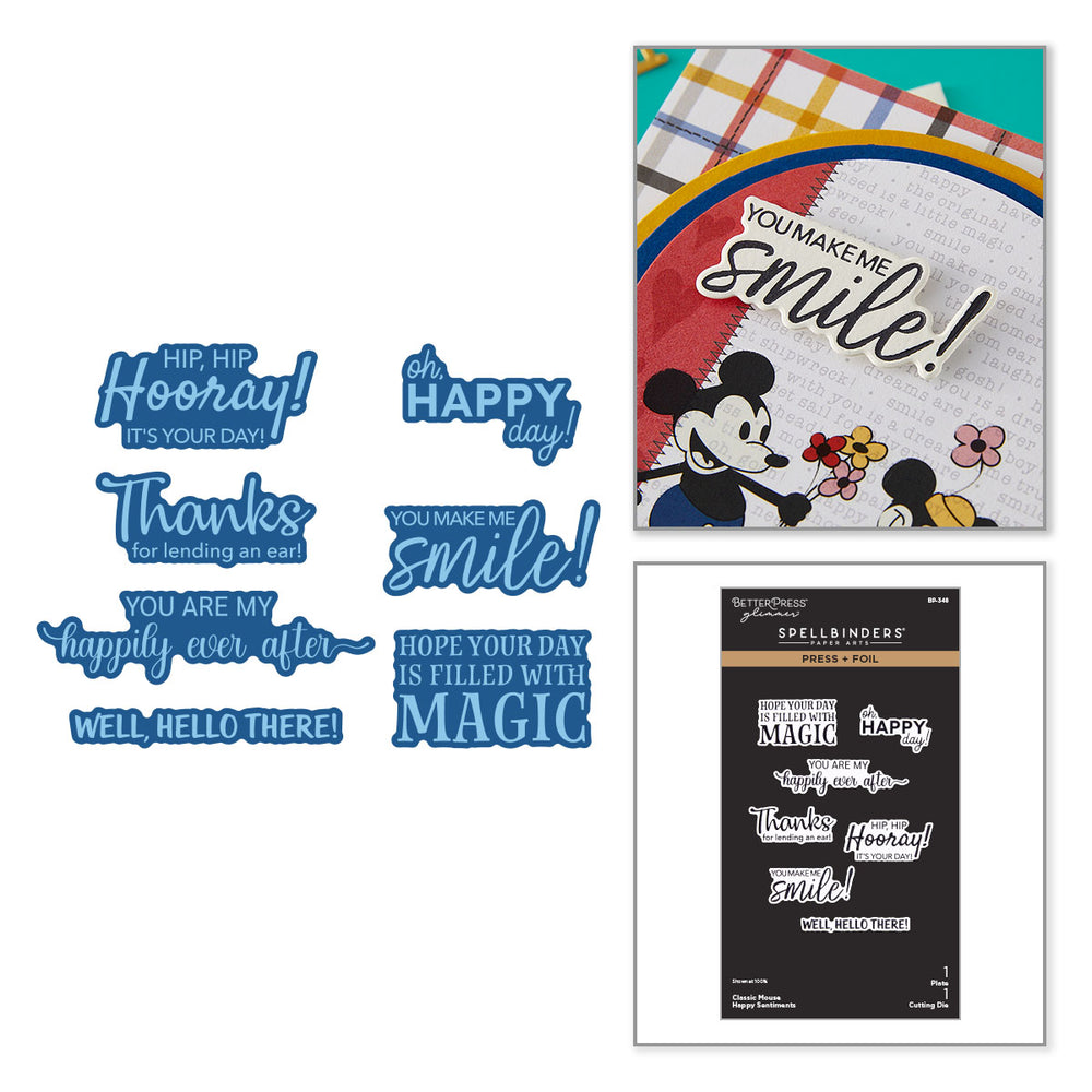 Classic Mouse Happy Sentiments Press + Foil Plate & Die Set