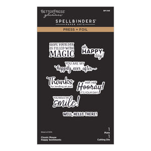 Classic Mouse Happy Sentiments Press + Foil Plate & Die Set