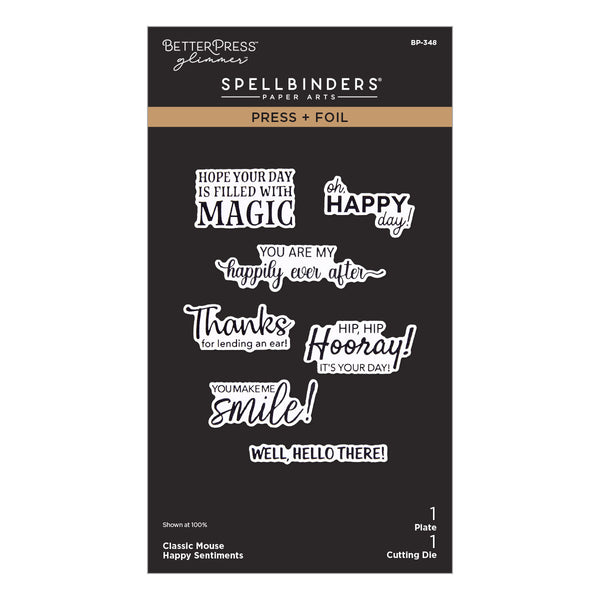 Classic Mouse Happy Sentiments Press + Foil Plate & Die Set