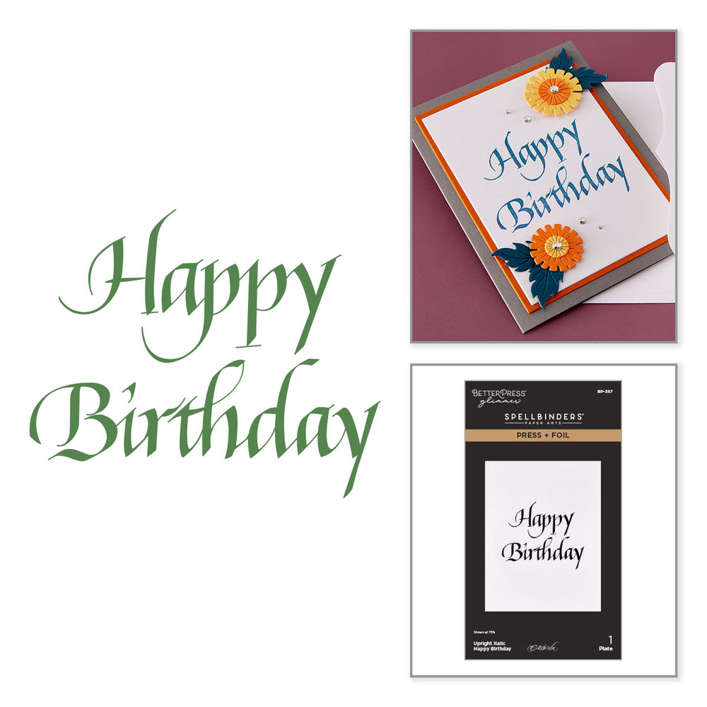 Upright Italic Happy Birthday Press + Foil Plate by Paul Antonio