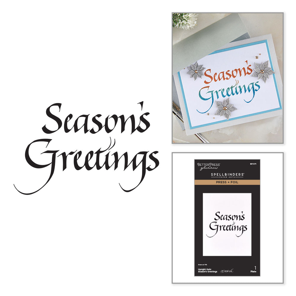 Upright Italic Season's Greetings Press + Foil Plate by Paul Antonio
