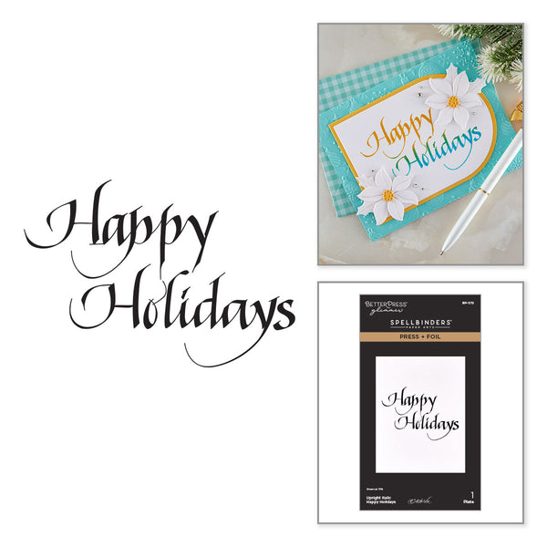 Upright Italic Happy Holidays Press + Foil Plate by Paul Antonio