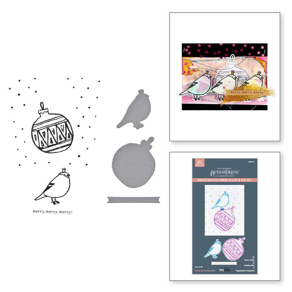 Merry, Merry, Merry Bird Registration Press + Foil Plate & Die Set by Dina Wakley