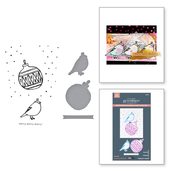 Merry, Merry, Merry Bird Registration Press + Foil Plate & Die Set by Dina Wakley