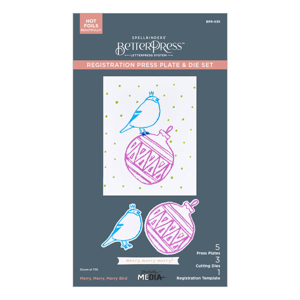 Merry, Merry, Merry Bird Registration Press + Foil Plate & Die Set by Dina Wakley