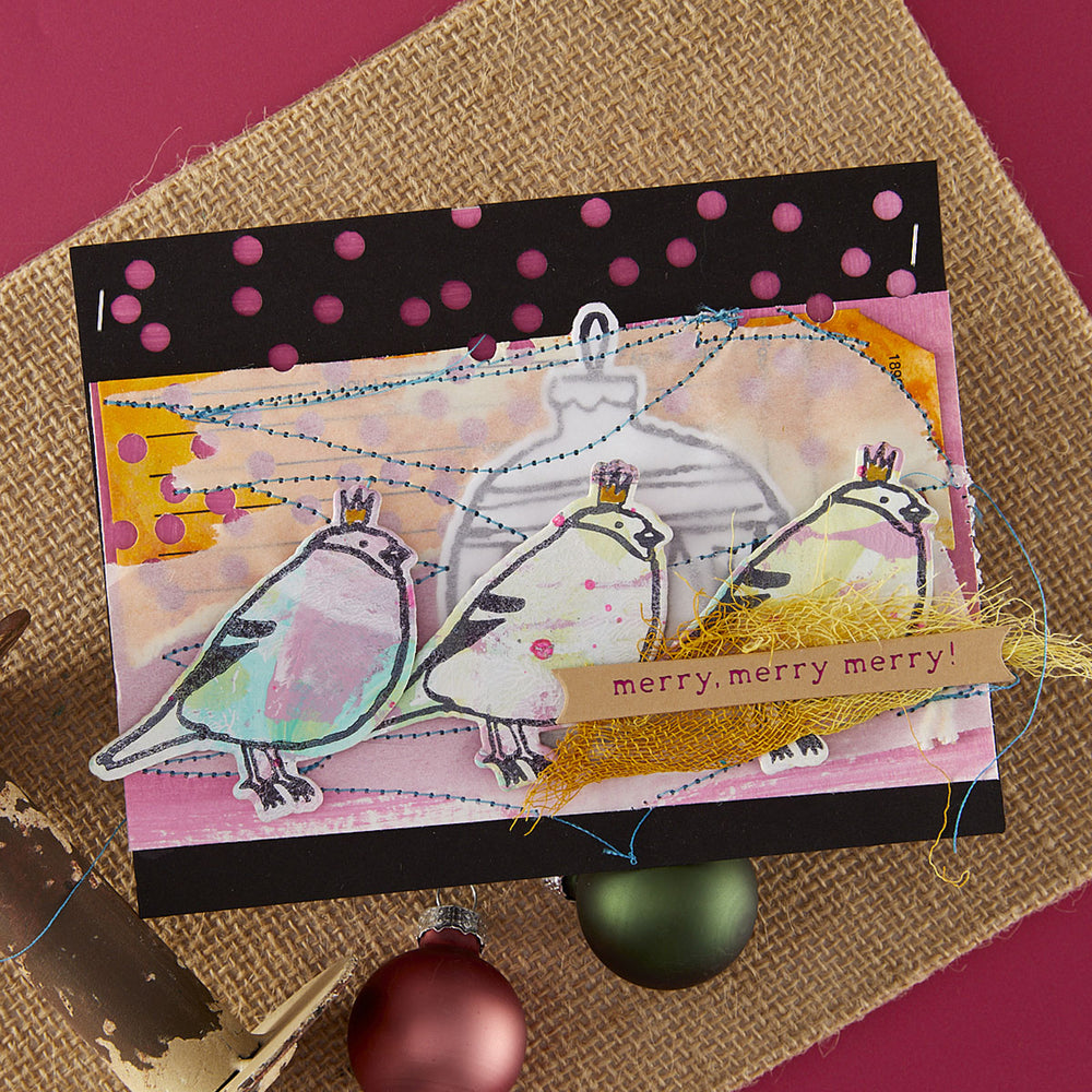 Merry, Merry, Merry Bird Registration Press + Foil Plate & Die Set by Dina Wakley