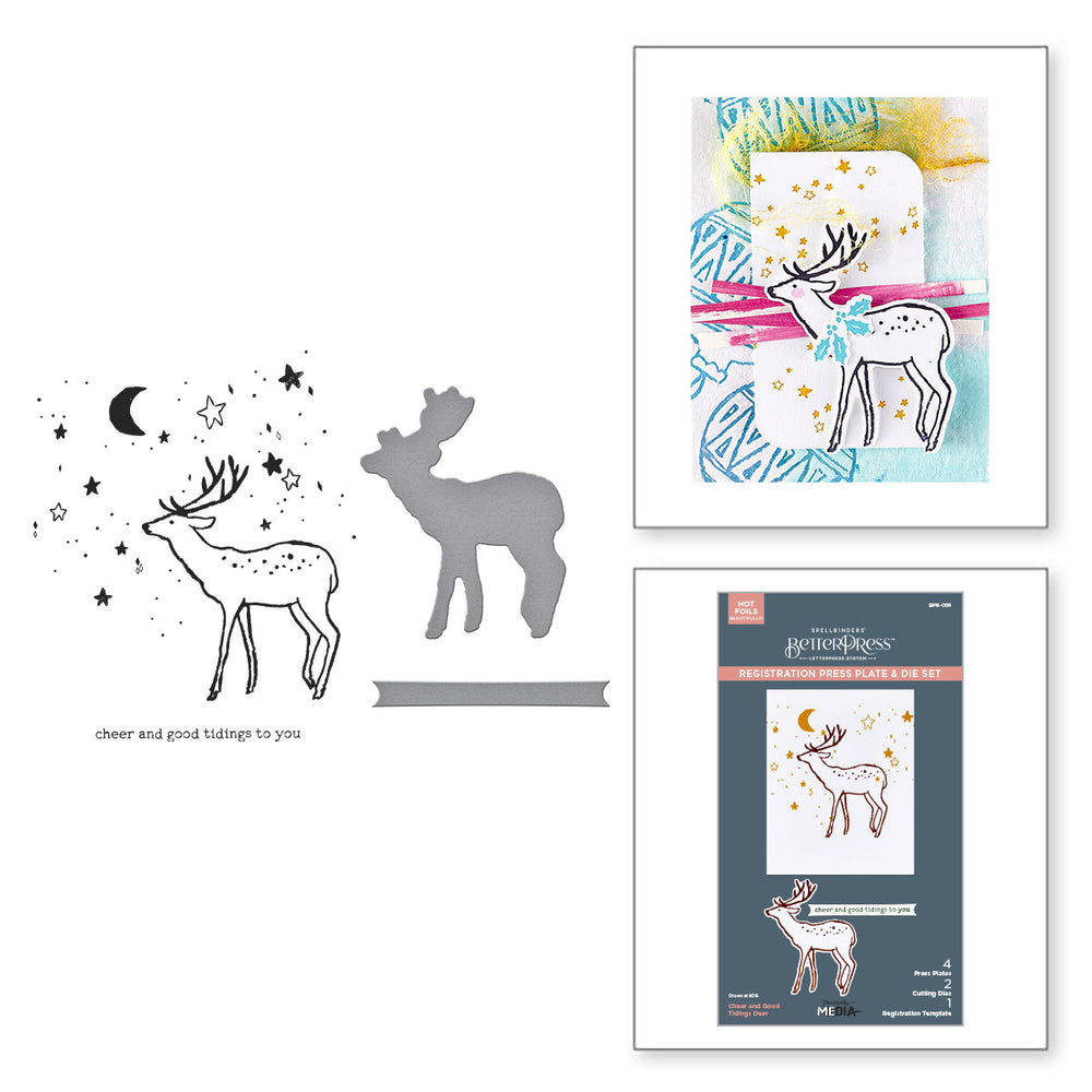 Cheer and Good Tidings Deer Registration Press + Foil Plate & Die Set by Dina Wakley