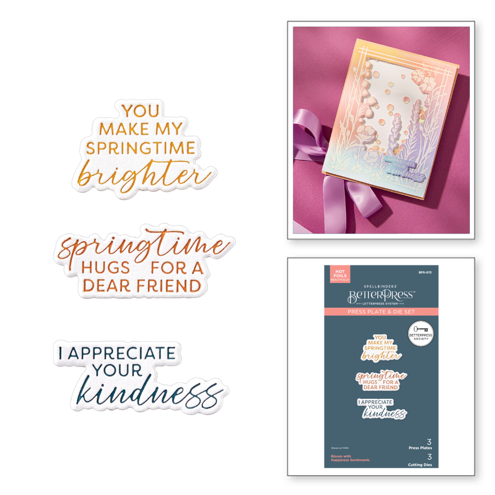 Bloom With Happiness Sentiments Press Plate & Die Set- BetterPress Society February 2025 Add-On