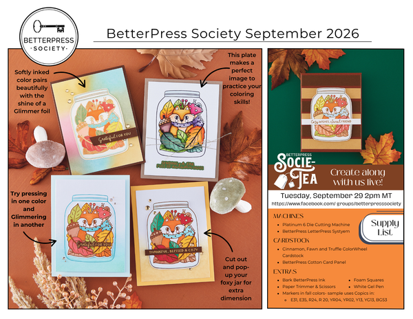 Autumn Hugs Press Plate + Die Set & FREE Copper Glimmer Foil - BetterPress Society September 2026