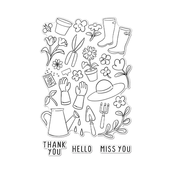 Hero Arts Gardening Tools & Flowers Clear Stamp Set